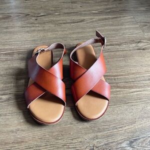 Cross strap brown leather look sandals